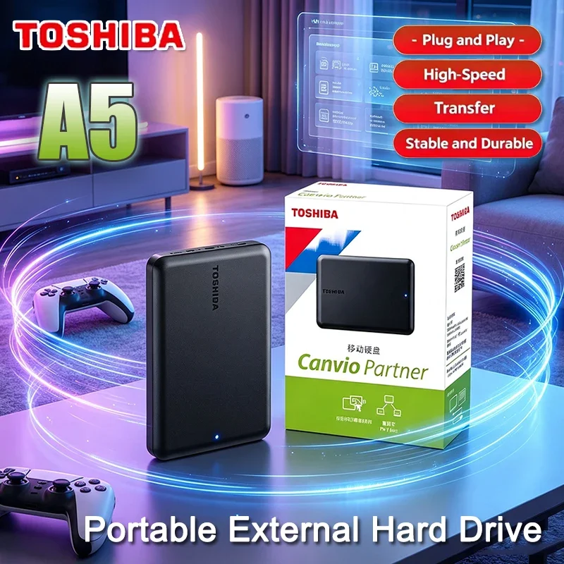 2026 New Toshiba A5 Series Small Black Portable Hard Drive High-Speed USB 3.2 Gen1 500GB/1TB/2TB Compatible With Mac
