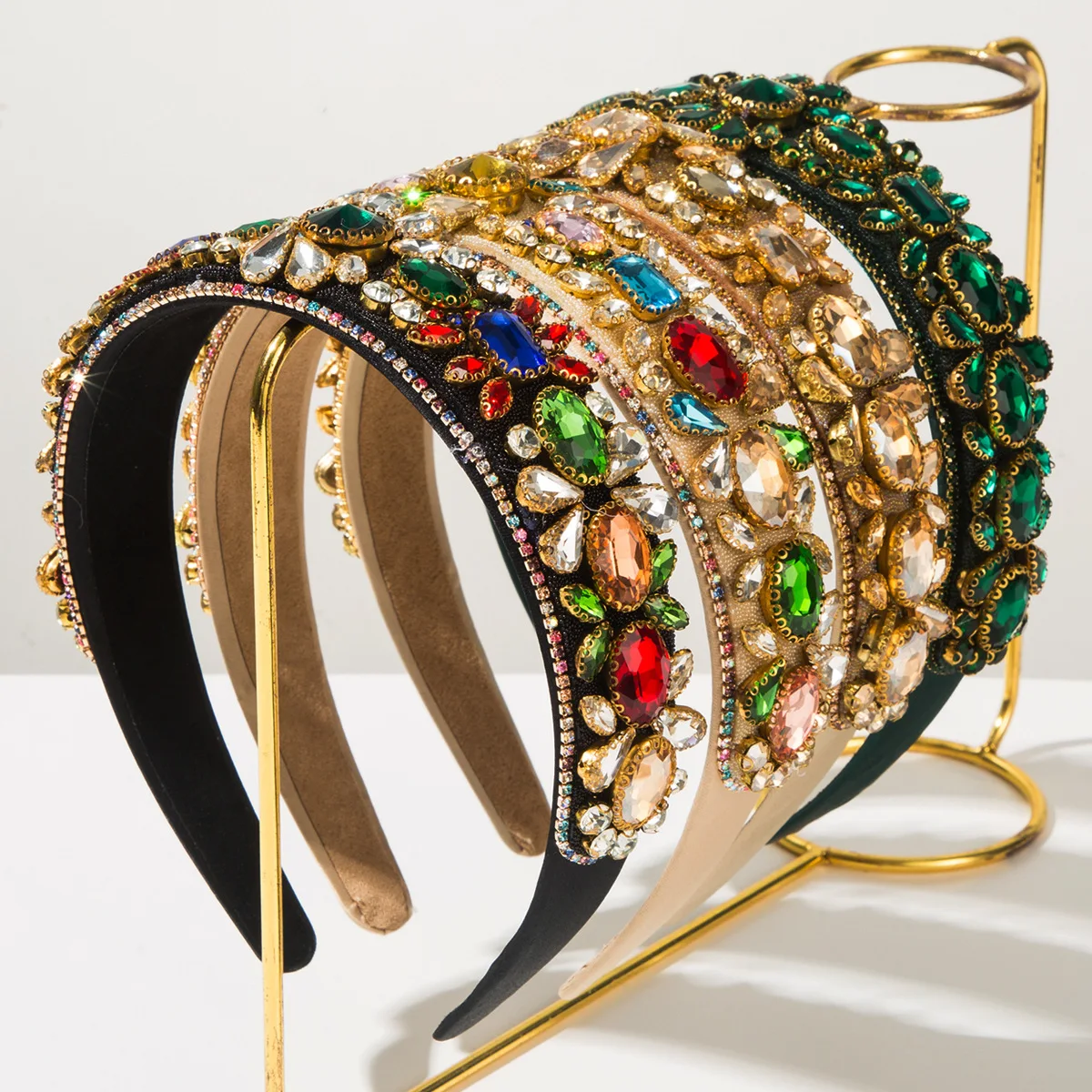 

Vintage court style baroque full diamond headband heavy industry diamond wide edge shiny headband haute couture catwalk headband