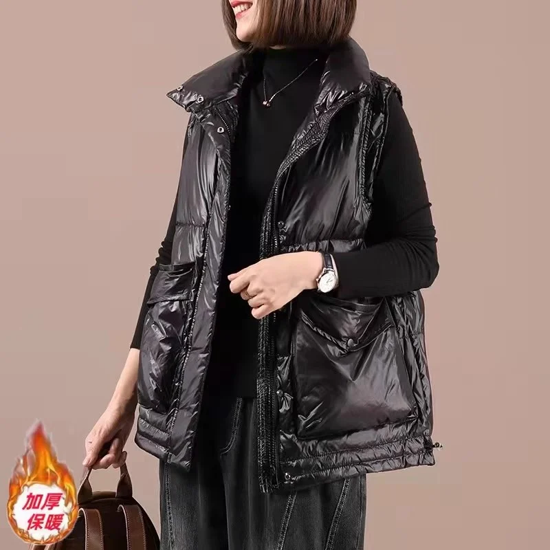 

Корейский топ для женщин, большой размер, хлопковый жилет, куртка, осень 202, осень и зима, пуховое пальто без рукавов, свободный модный короткий стиль w1201