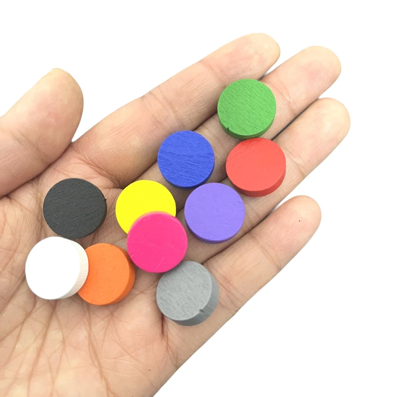 50PCS 15mm 5mm thickness 12 Colors Wooden Game Tokens Circle Disc Plate Chips Puzzle Chess Pieces For Board Game Accessories