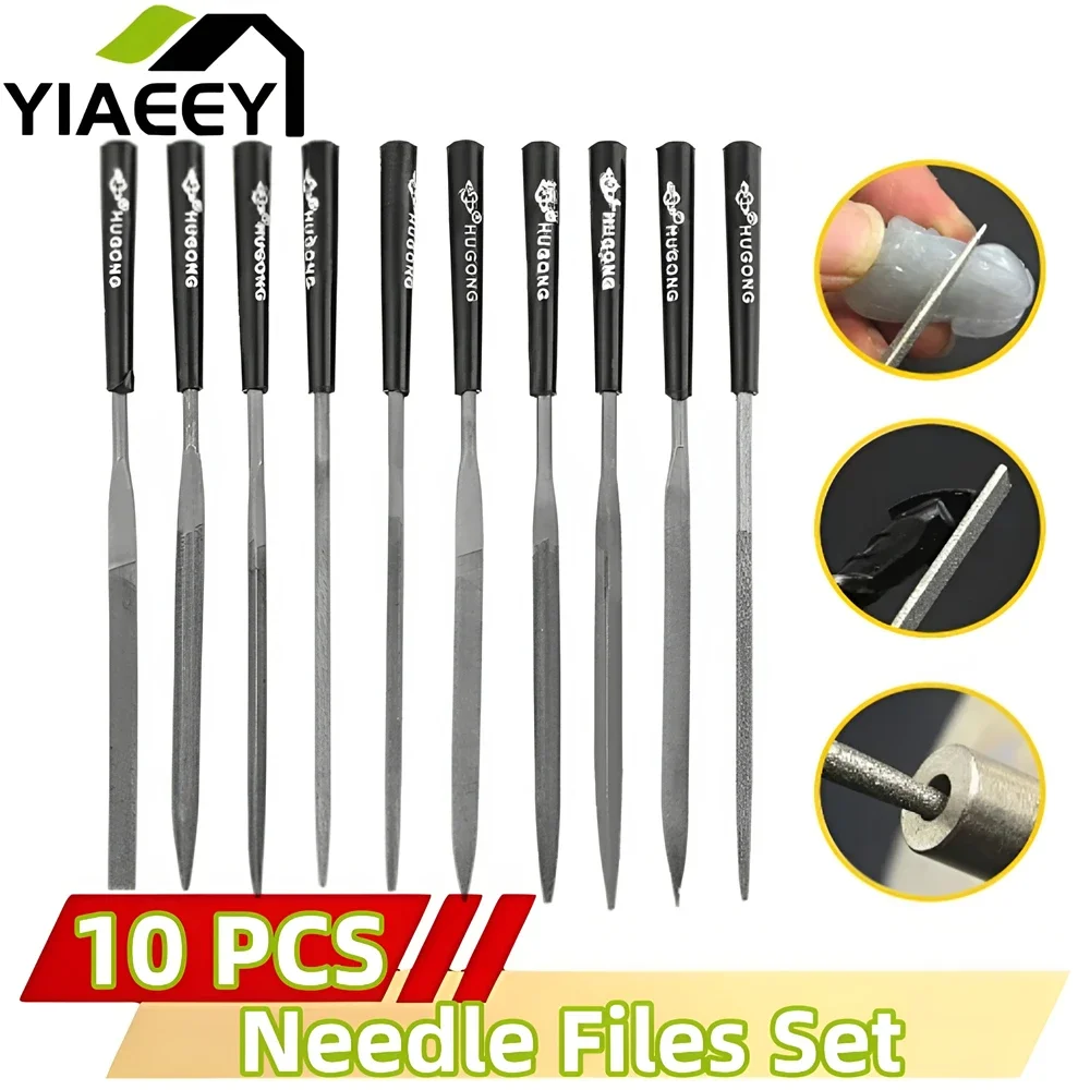 10 Pieces of Mixed Small File Set Plastic Handle Shaping Triangular Polishing Metal Steel File Flat File Hand Tools Files Set