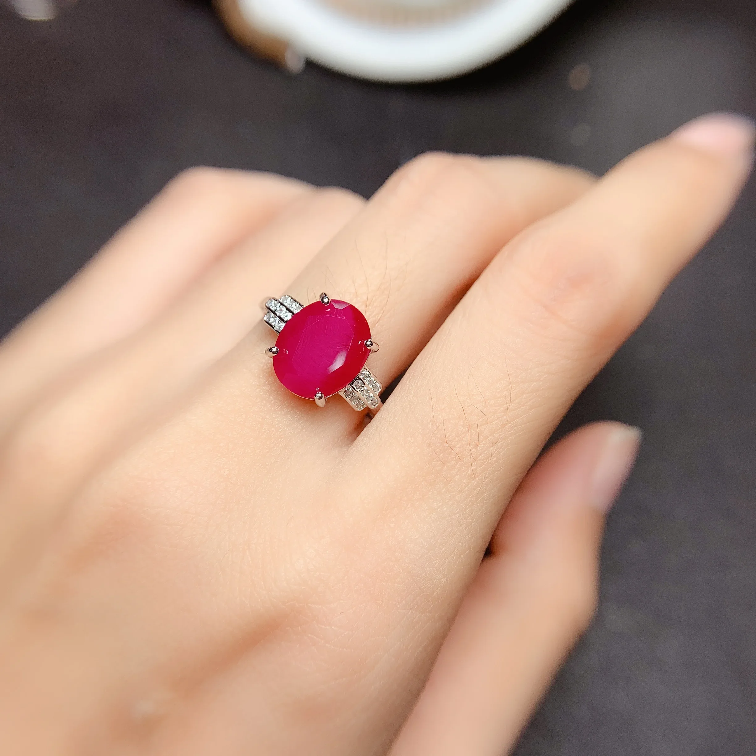 Large particles of Burmese pink natural ruby ring welfare genuine 925 sterling silver carrying certificate wedding jewelry