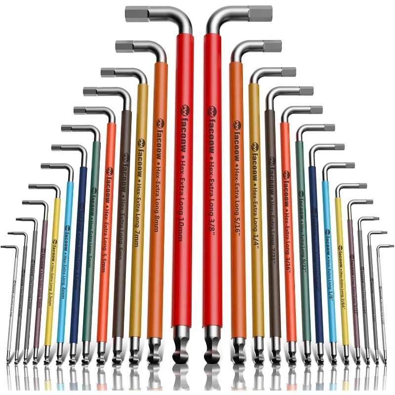 26pcs Full Size(Metric&SAE) Hex Key Set with Carry Bag, Heavy Duty Extra Long Arm Allen Wrenche Sets, Ball