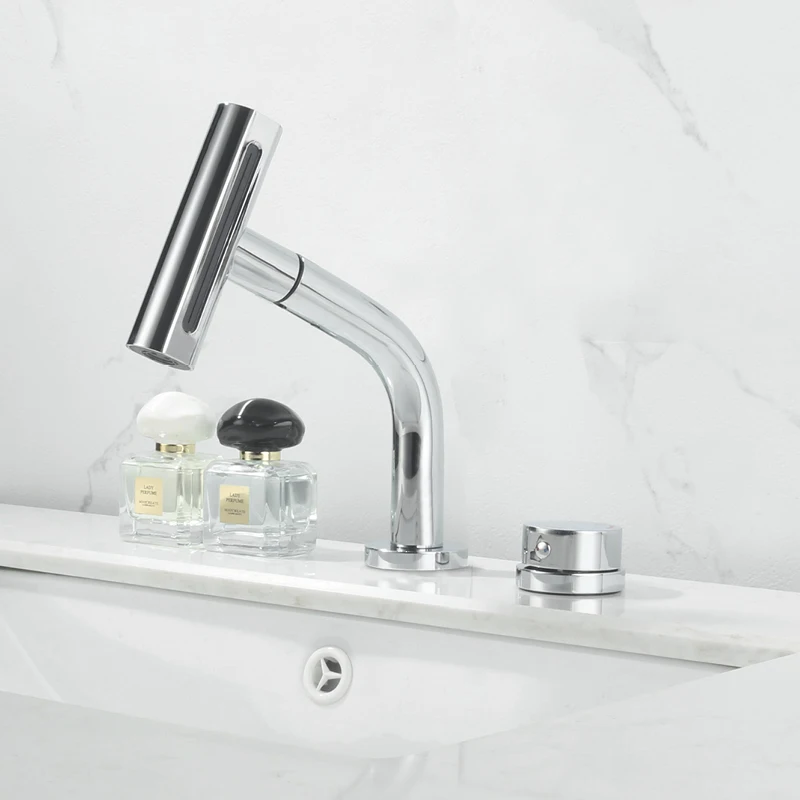 

Modern Bathroom Pull Down Faucet Deck Mounted 4 Function Basin Sink Faucet Single Handle Hot and Cold Mixer Taps chrome