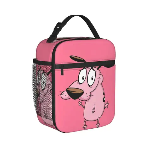 Pink Couraged Cowardlys Dogs Insulated Lunch Bags Leakproof Lunch Container Thermal Bag Tote Lunch Box Beach Food Storage Bags