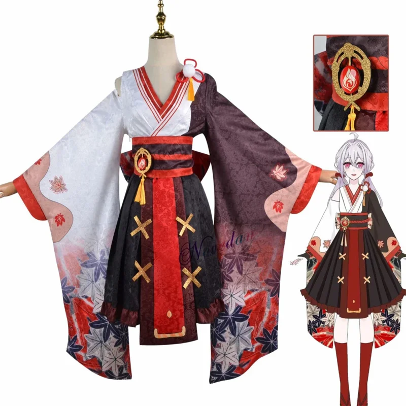 Game Genshin Impact cosplay Five Kasen kazuha costume Kimono Women Lolita Dress Anime Kaedehara Female