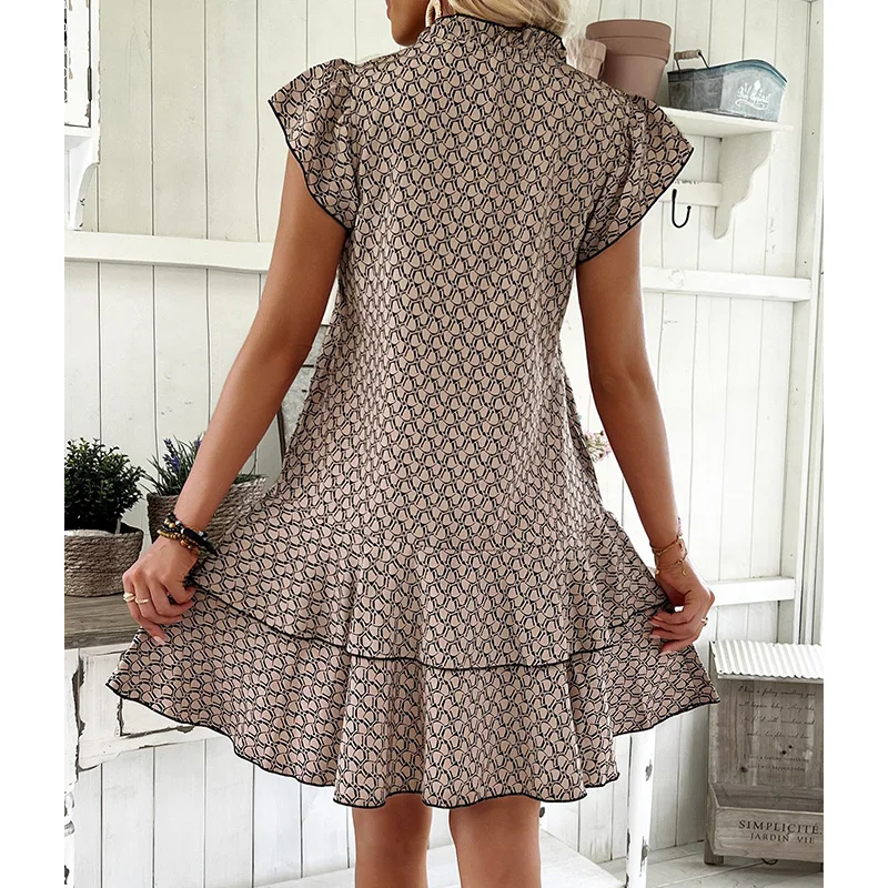 

Elegant Women's Summer Boho Mini Dress Large Size Casual Plus Size Beach Sundress Printed Sleeveless V-Neck Lace-Up Dresses