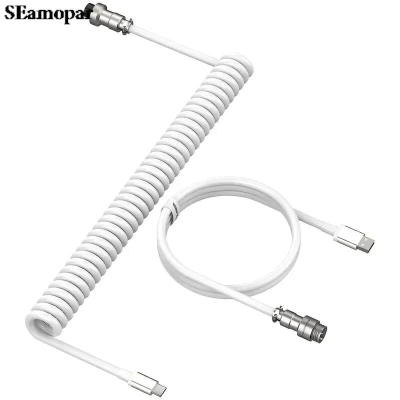 

Coiled Keyboard Cable Type C To USB-A Mechanical Keyboard Cable Detachable Metal Aviator Double Sleeved Wire For Gaming Keyboard