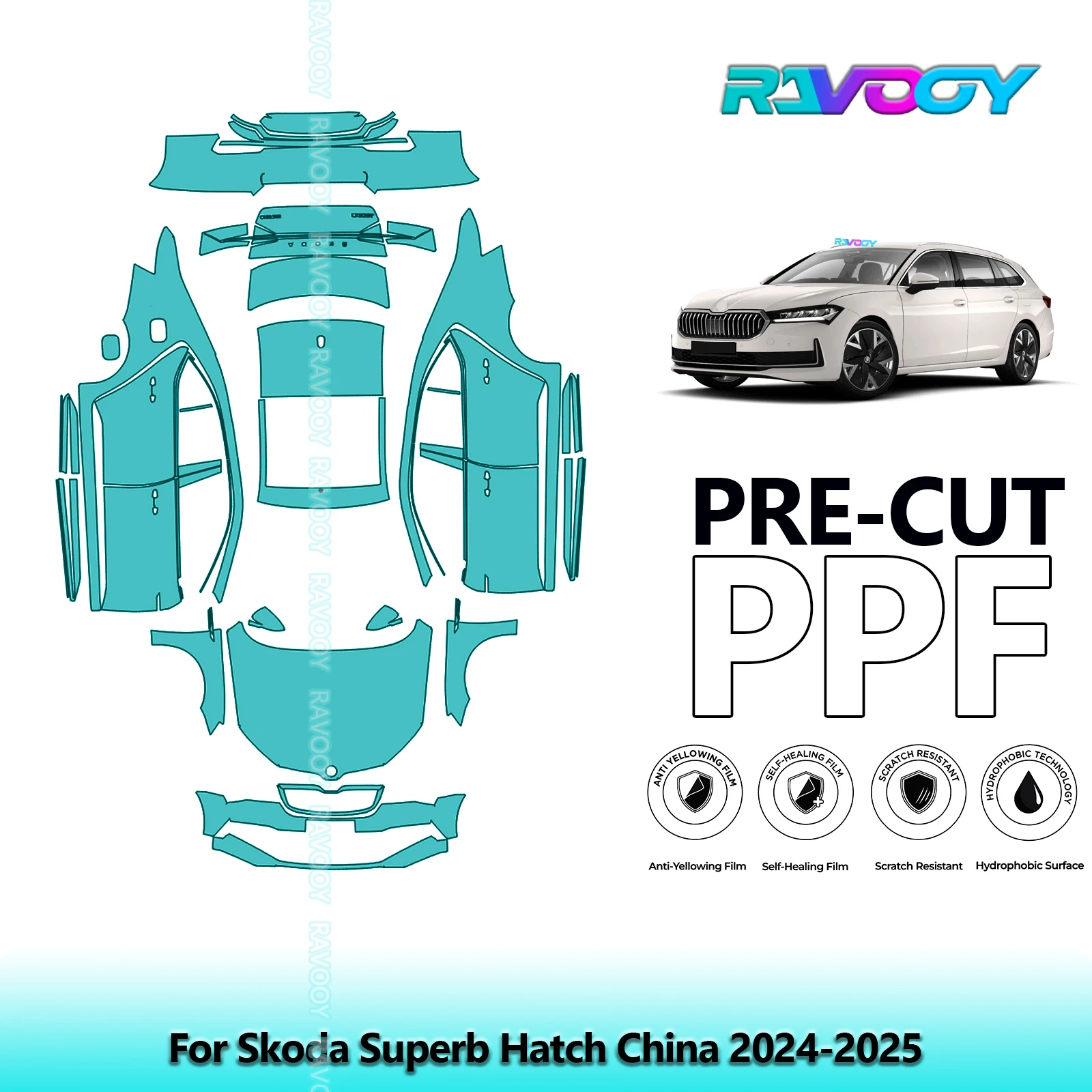 RAVOOY 8.5Mil Custom-Fit Precut TPU PPF Full Vehicle Clear Bra Stone Guard EU UK For Skoda Superb Hatch China 2024-2026