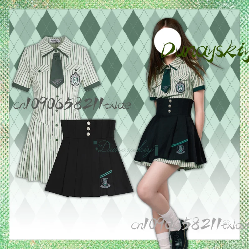 

Платье Лолиты Jirai Kei, зеленое платье в вертикальную полоску JK, школьная форма для женщин и девочек, милая кавайная рубашка, юбка, вечеринка на Хэллоуин, повседневная милая