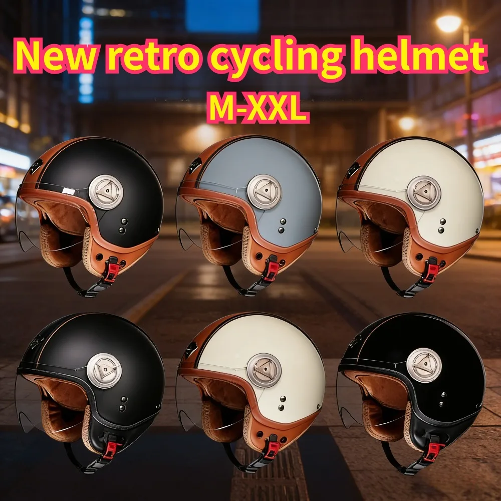 

New 3C Certified Vintage 3/4 Open Face Helmet With Inner Lens, Four Seasons Motorcycle Electric Bike Helmet For Men Women