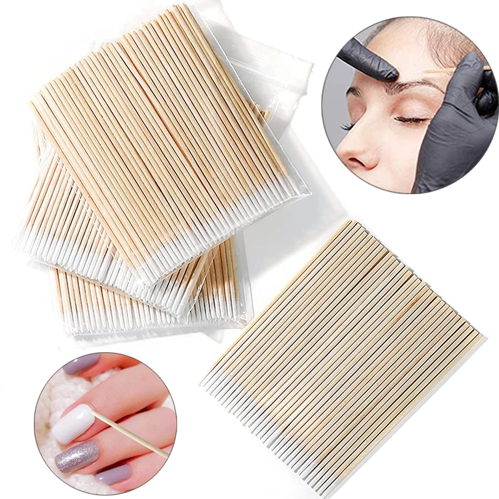 

100/300/500Pcs Disposable Cotton Swab Eyelash Sticks Wooden Cotton Buds Swabs Makeup Ear Clean Lash Extension Glue Removing Tool