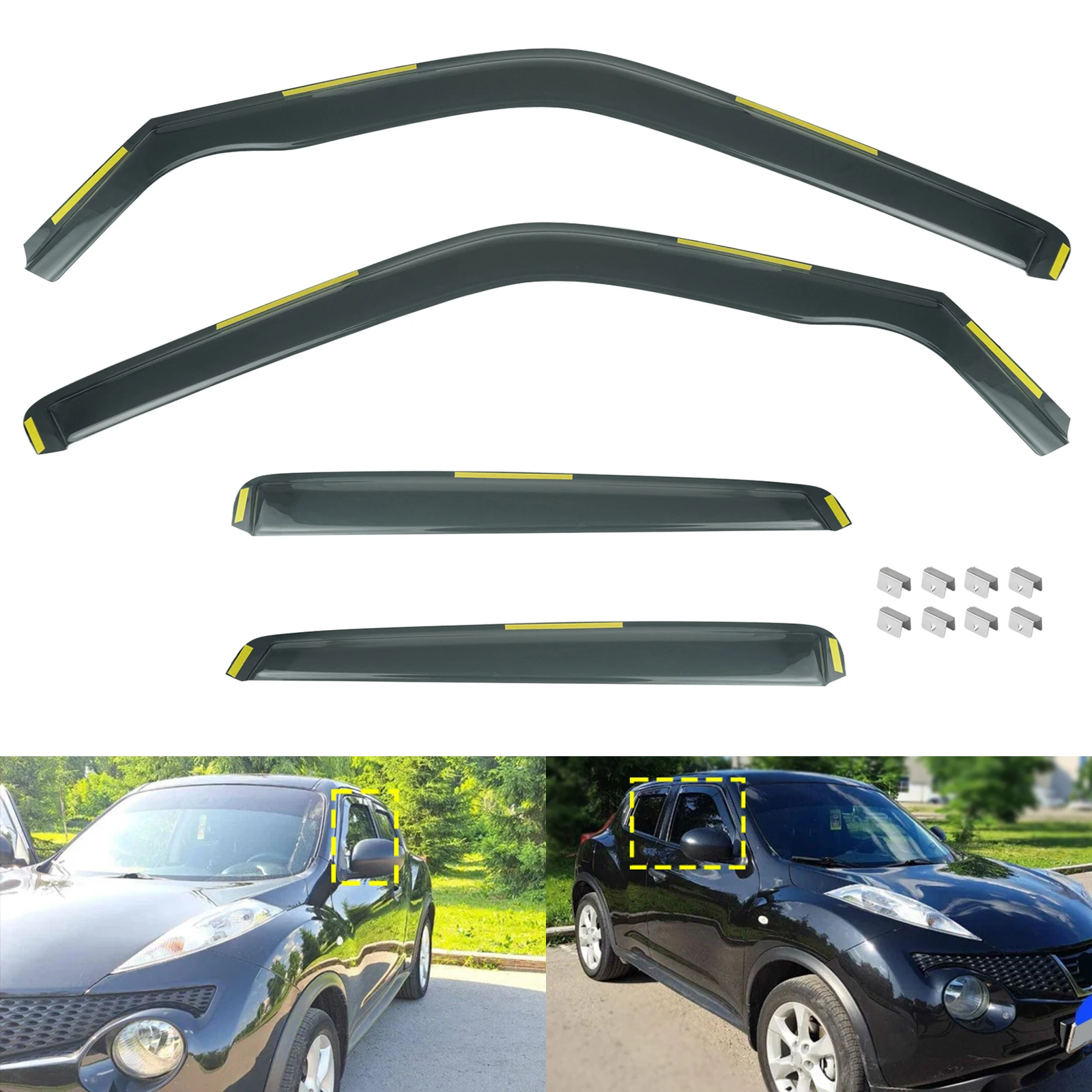 

4pcs Tint Wind Rain Sun Guard Deflectors For Nissan Juke F15 SUV 5 Door 2010-2019 Window Protector Edgevisors Tea translucent