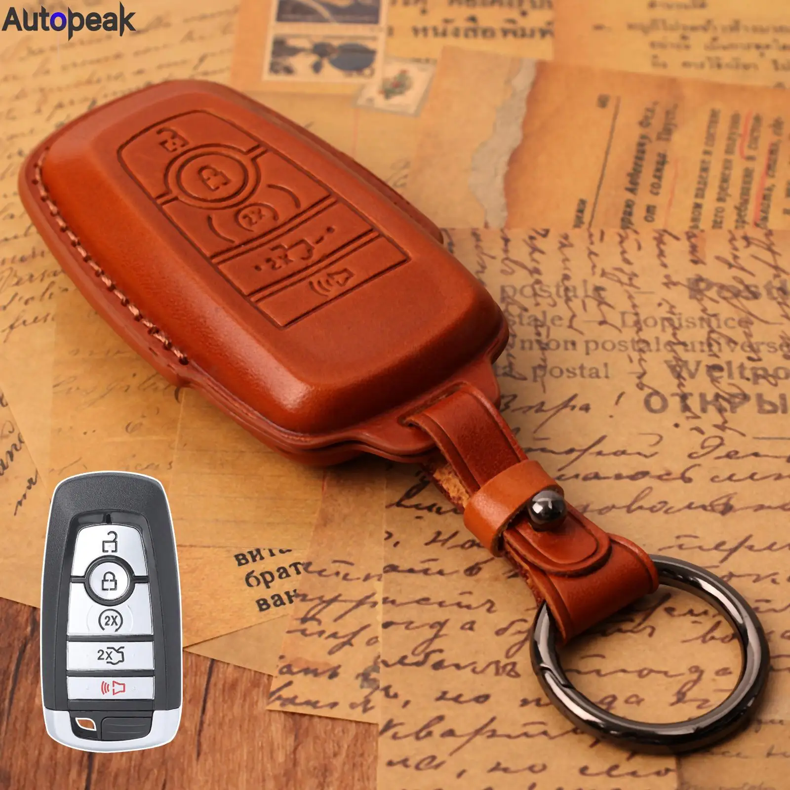 For Ford Bronco F150 Raptor Edge Expedition F250 F350 F450 F550 2020 Car Key Fob Ring Cover Case Shell Protector Genuine Leather