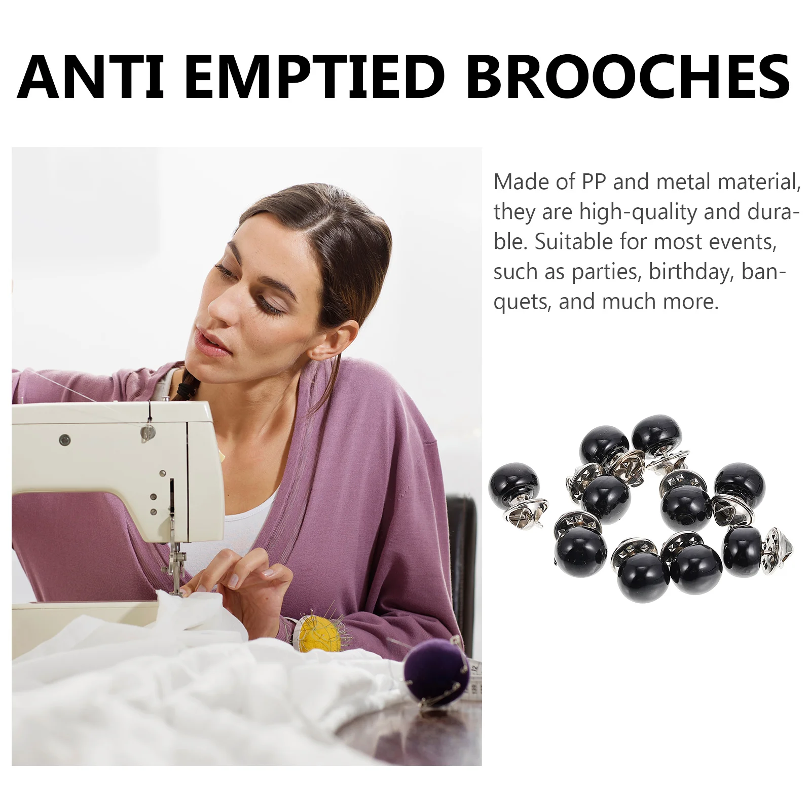 

10pcs No Sew Black Button Pins for Women Shirt Brooch Clothing Decor Bag Nail Art Skirt Accessories