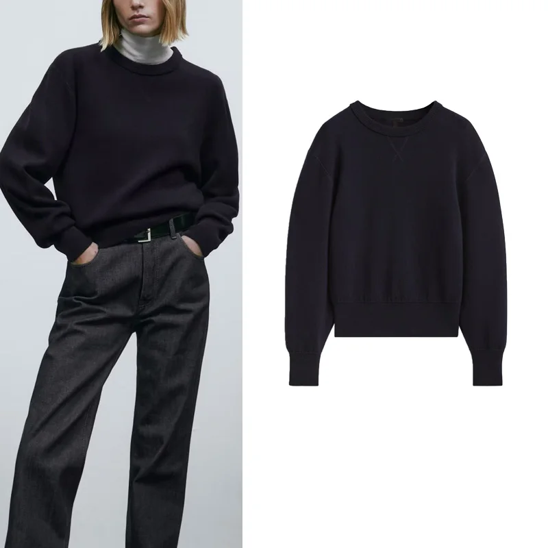 

Базовый шерстяной вязаный свитер с круглым вырезом Ele Sle, повседневный женский модный MD, Новое поступление 2024, однотонный однотонный свитер для поездок на работу...