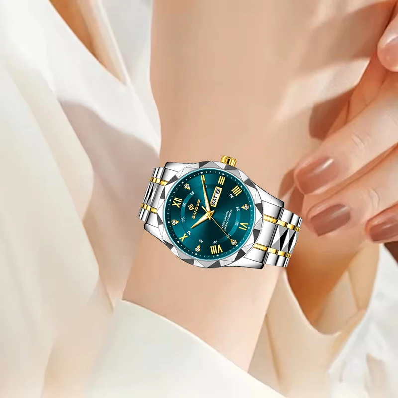 ساعة BANGWEI الأنيقة للسيدات باللون الذهبي المستدير من الفولاذ المقاوم للصدأ مقاومة للماء وساعات مضيئة للنساء ساعة كوارتز إبداعية بسيطة فام #5