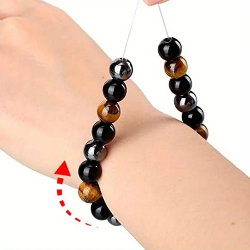 Fashion 1pc Triple Protection Bracelet - Hematite, Tiger Eye & Black Obsidian - Stainless Steel Magnetic Clasp - Unisex Energy H