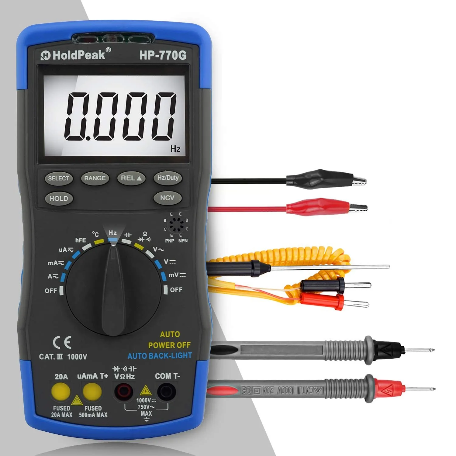 Holdpeak-multímetro Digital Auto-ranging Tester Medidor Elétrico Dmm 4000 Contagens para ac dc Amp Tensão Ncv Diodo Hfe 770g