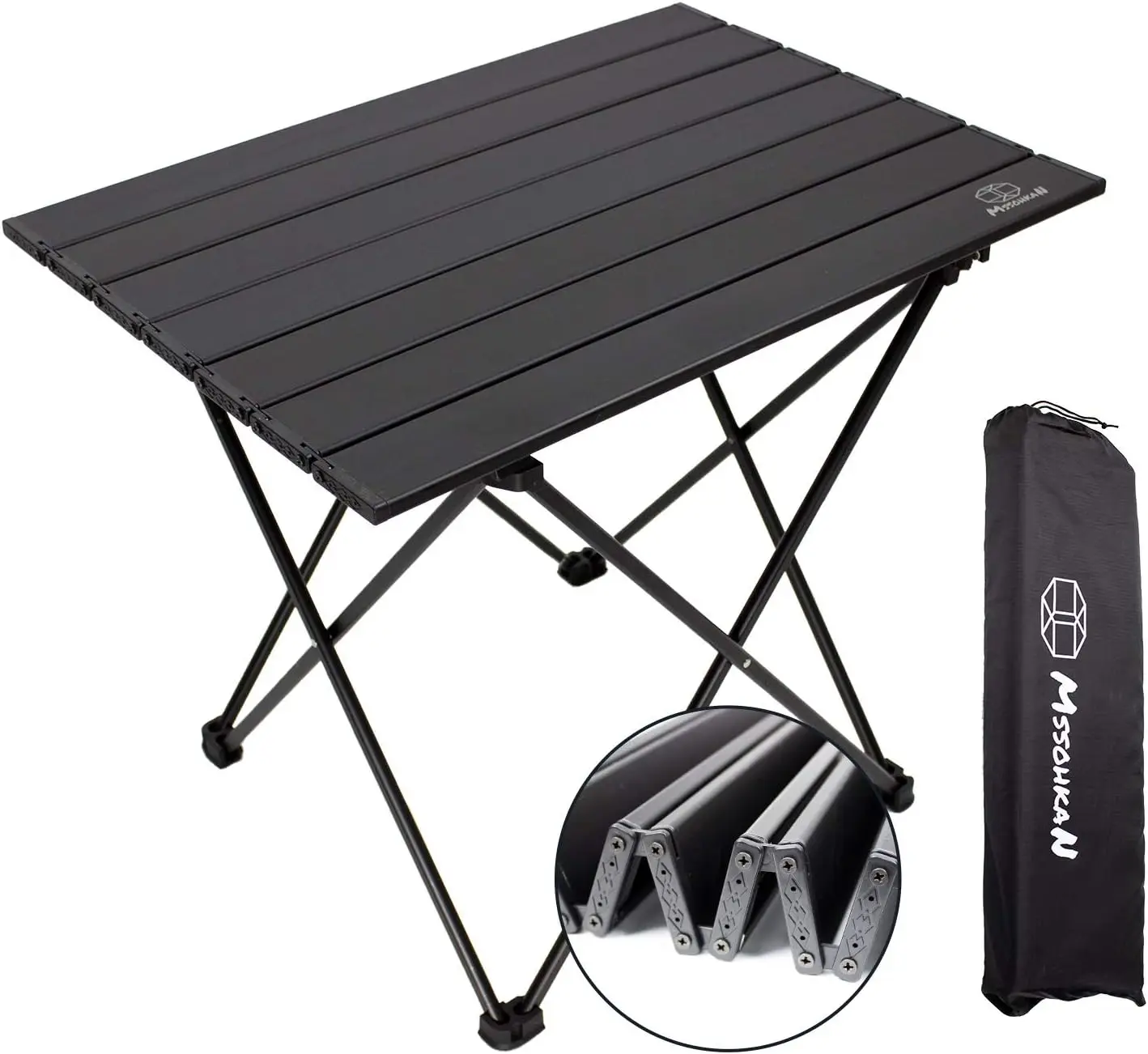 Mesa de camping plegable, mesa auxiliar portátil de aluminio con bolsa de transporte para playa, senderismo, picnic, barbacoa, negro, mediano