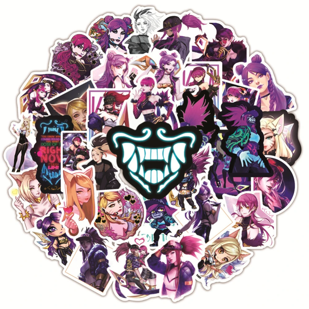 10/50pcs League of Legends Game Women\'s Team KDA Stickers Akali Ahr Evelynn Kaisa Cartoon Stickers for Guitar Skateboard sticker