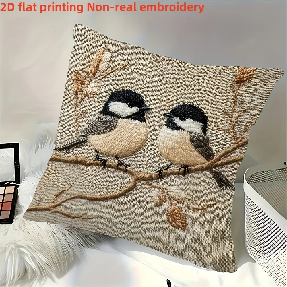 Oriole Pillow Cover 18X18 Inches Linen No Embroidery Zipper Closure Machine Washable  for Home Office Sofa Bed Car Decoration