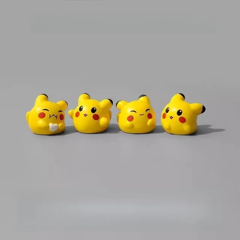

4pcs Pikachu Anime Cartoon Cute Decompression Healing Computer Desktop Mini Ornament Model Doll Figures Cute Toy Car Decoration