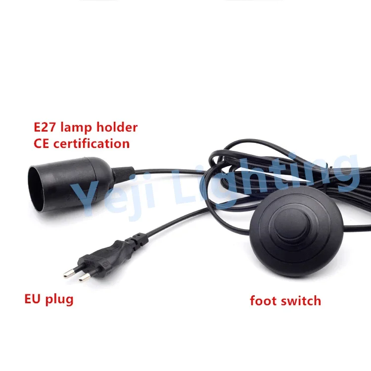 Foot switch with EU plug 1.8m cable wire E27 lamp holder lamp socket black retro edison Lighting accessories DIY