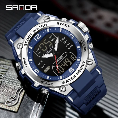 Imagen 2 del producto Reloj militar táctico SANDA para hombre, reloj estilo G para hombre, reloj de pulsera deportivo de lujo resistente al agua hasta 50m, relojes digitales LED para hombre