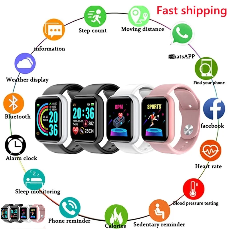 Women's Digital Men Sport Fitness Tracker Smart Bracelet Women Electronic Smart Watch Clock Y68 D20 Smart Watch For Android IOS