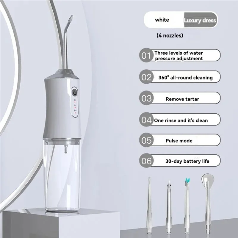 A86I-Irrigador Oral Elétrico Portátil Irrigador Telescópico Elétrico 3 Modos, 4 Bicos B
