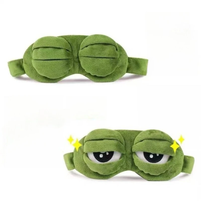 3D Sad Frog Sleep Eye Mask, Funny Pepe Frog Plush Eye Adjustable Light Blocking Mask for Travel Nap Office Gift
