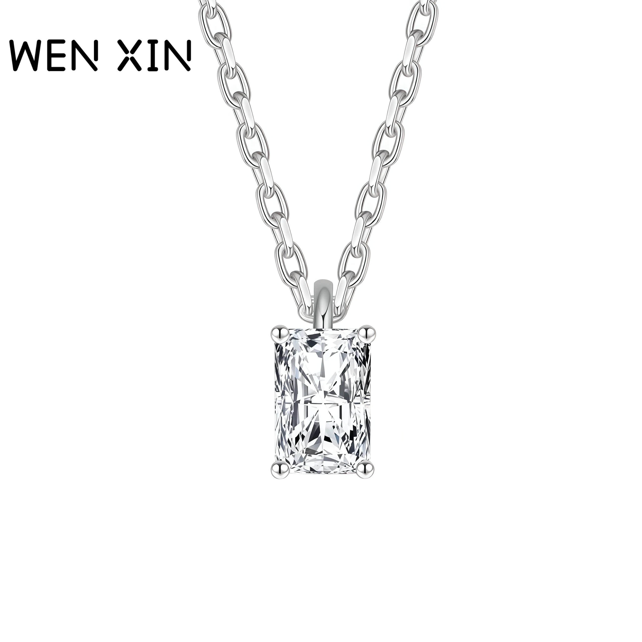 

WENXIN Элитный бренд, выращенное в лаборатории квадратное ожерелье с высокоуглеродистыми бриллиантами, подвеска из стерлингового серебра 925 пробы, женские ожерелья, ювелирные изделия