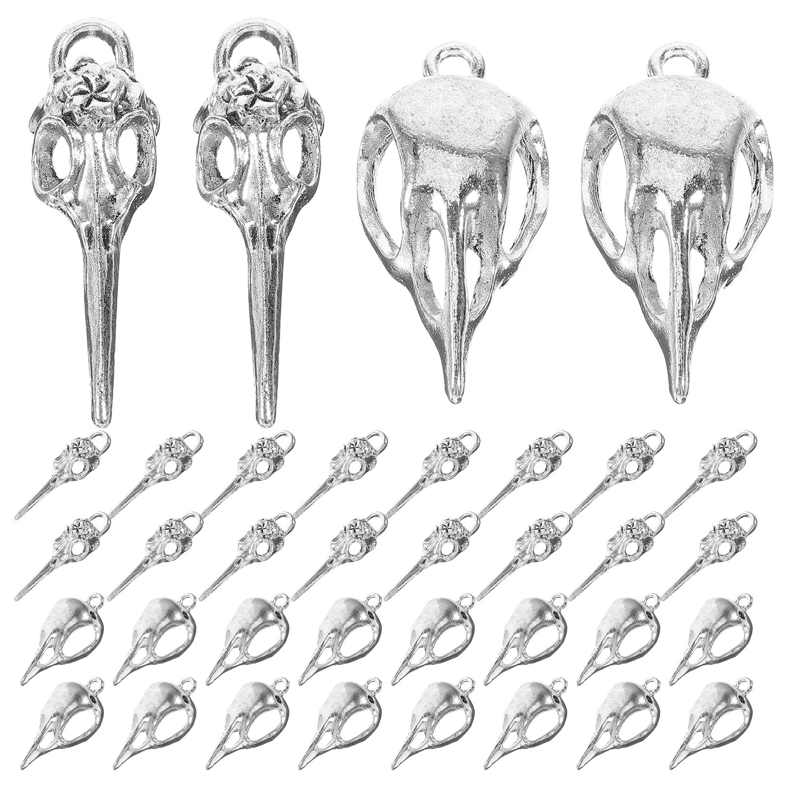 

40pcs Bird Skull Head Alloy Pendant Charms Gothic Skull Earrings Punk Style Neck Chain Pendants Halloween Festival Decoration