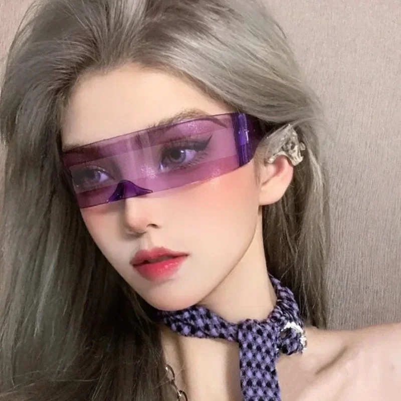 Y2K Future Warrior Rimless Sunglasses One Piece Lens Wrap Around Cyber Punk Futuristic Men Women Hip Hop Party Sun Glasses 2024