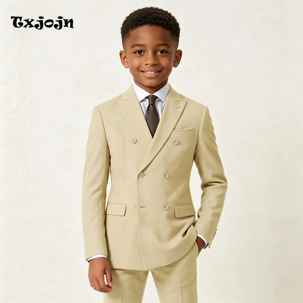 Formal Boys Suit Fashion Solid Wedding Tuxedos 2-piece Set Trend Pointed Lapel Jacket Double Breasted Blazer Pants for Party