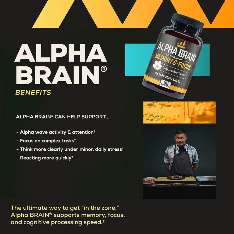 Alpha Brain - premium puzzle brain supplement - focus, concentration, and memory - Alpha GPC, L-theanine, and fake purslane