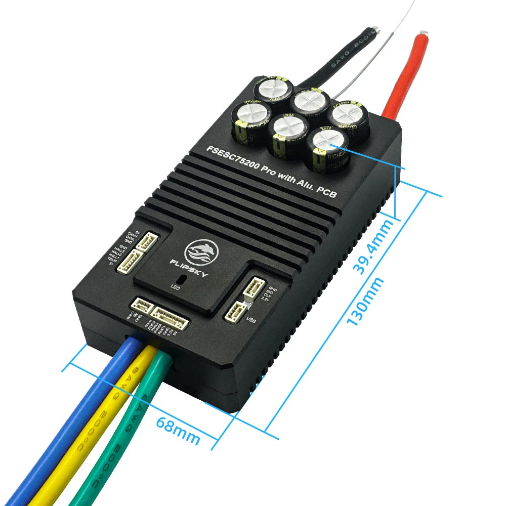 Bezszczotkowy regulator ESC Flipsky 75200 Pro 84V o wysokim prądzie, z aluminiową płytą PCB opartą na VESC, do robotów bojowych, desek surfingowych, robotów AGV, rowerów elektrycznych.