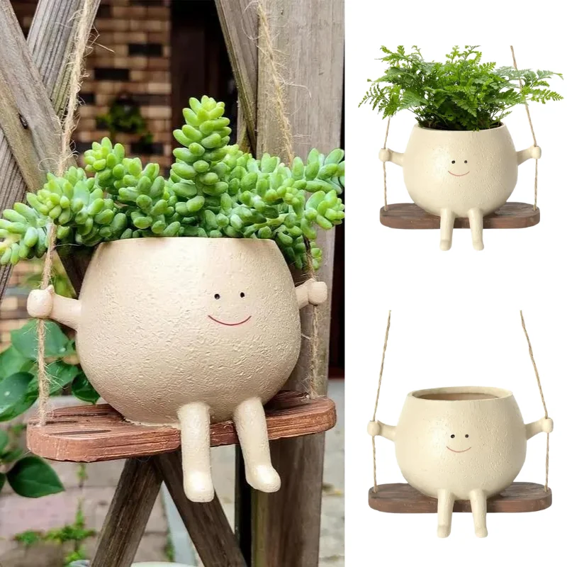 

Swing Face Planter Pot Planting Container Resin Wall Plant Growing Bowls Succulent Pots Nursery Supplies Garden Decor Present