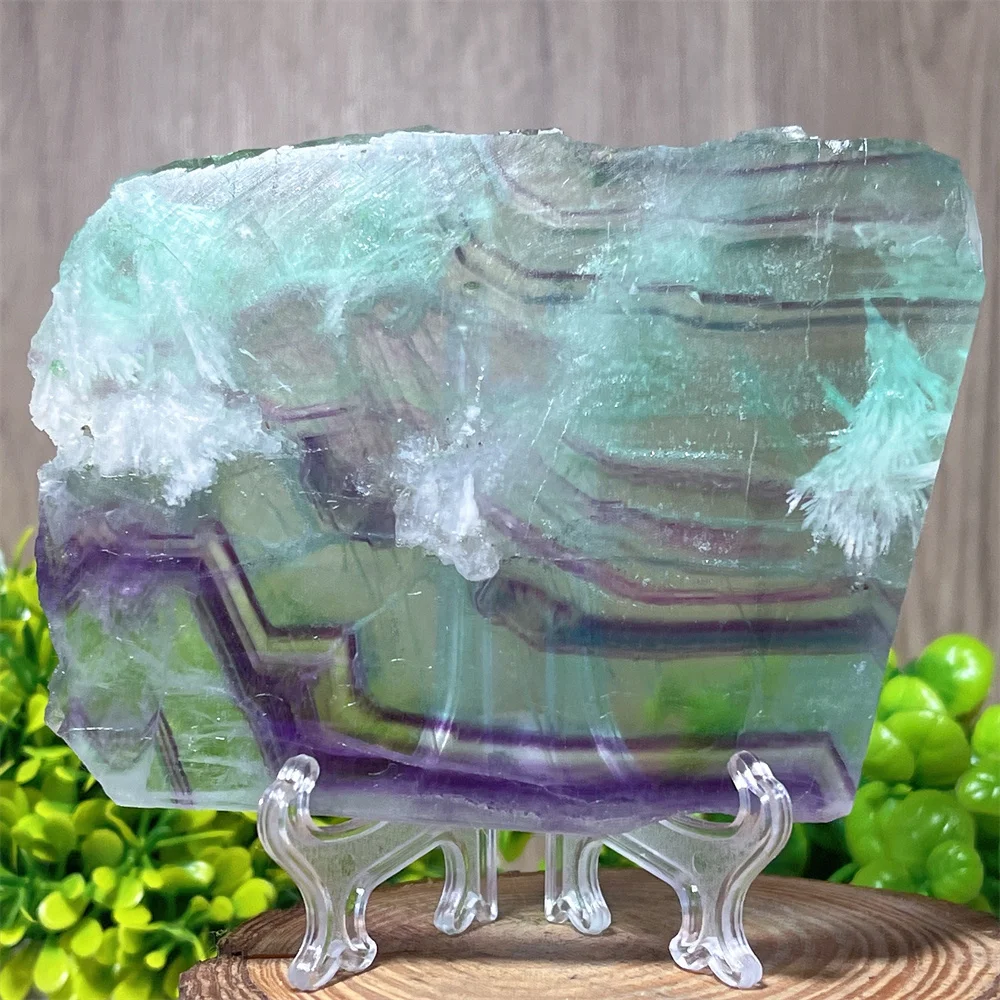 Fluorite Slab Stone QuartzCrystal Natural Minerals Witchcraft Geode Energy Home Mineral Ornaments Decoration Reiki Healing+Stand