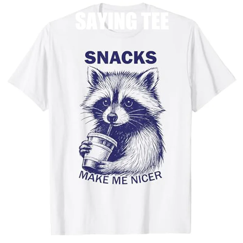 

Закуски Make Me Nicer Енот Животное Саркастическая футболка с надписью Raccoon Футболка Милый наряд для любителей еды Графический наряд Новинка Подарок Одежда Y2k