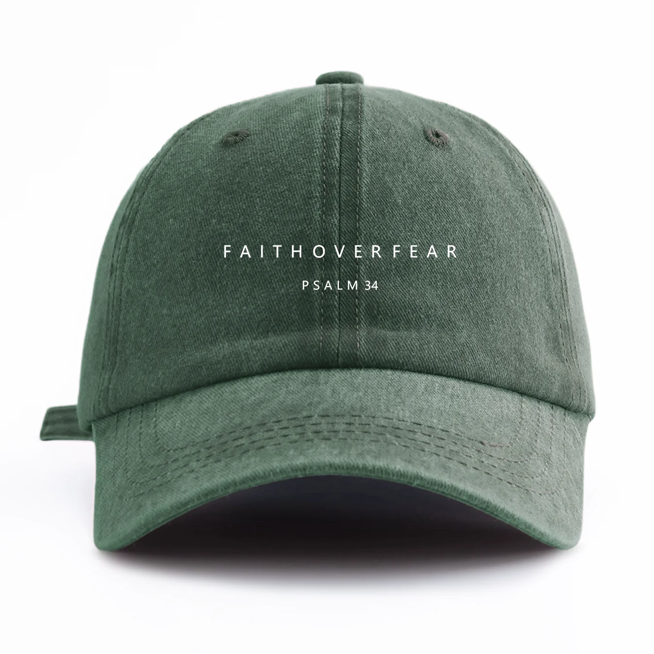 1pc FAITHOVERFEAR Print Washed Baseball Cap for Adults,Minimalist Retro Style Casual Soft Adjustable Dad Hat, Perfect As Gift