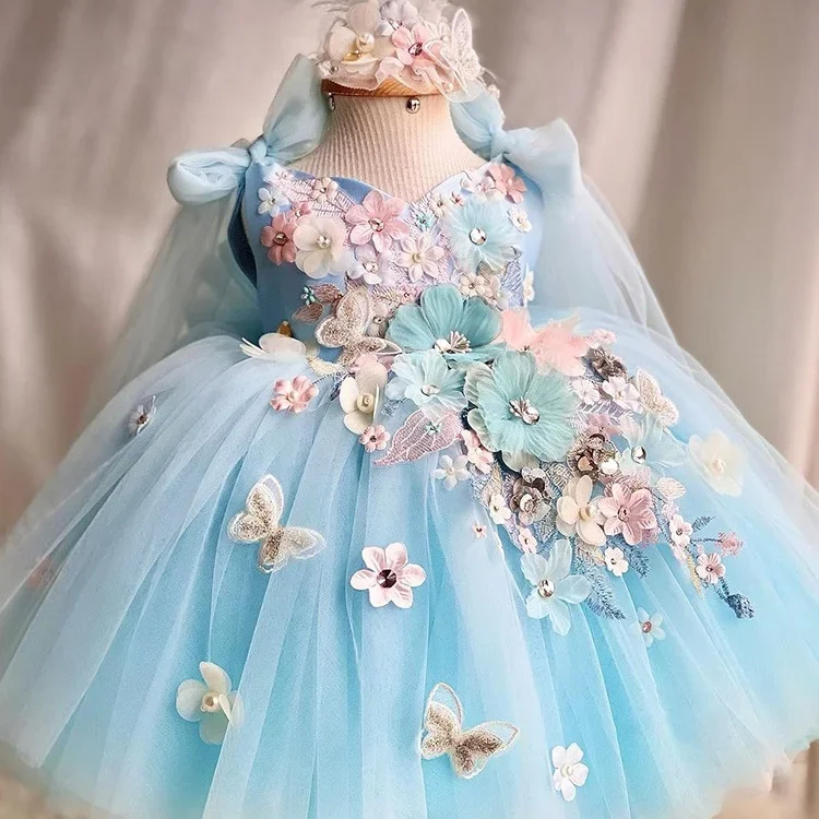 

Girls Butterfly Flower Princess Dress Luxurious and Elegant Mesh Fluffy Dress Sweet Lolita Dress Carnival Performance Costume