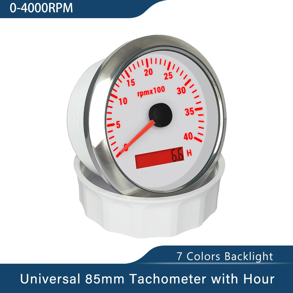 

Newest 85mm Tachometer 3000 RPM 4000 RPM 6000 RPM 7000 RPM 8000 RPM LCD Hour Meter With 7 Colors Backlight For Car Boat Yacht