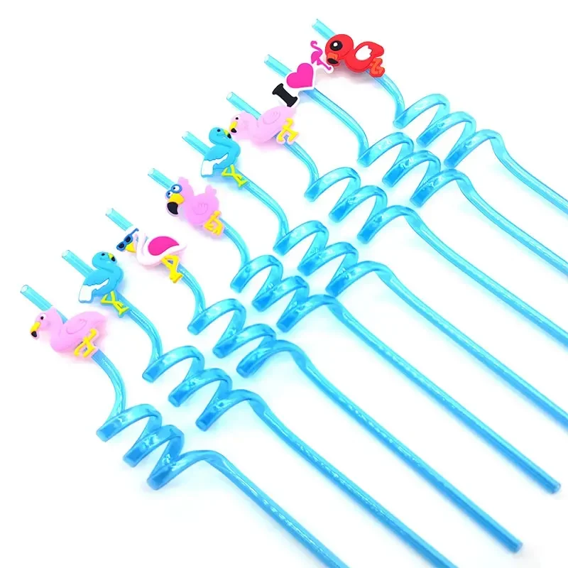 8pcs 26cm Cartoon Animal Flamingo Themed Straws Reusable Plastic Spiral Drinking Straws Children Baby Birthday Party Decoration