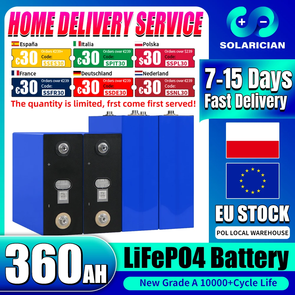 LFP 360Ah LiFePO4 Battery 3.2V 10000 Deep Cycle DIY 12V 24V 48V Cell Pack For Home Solar Energy Storage System ESS RV EV Camping