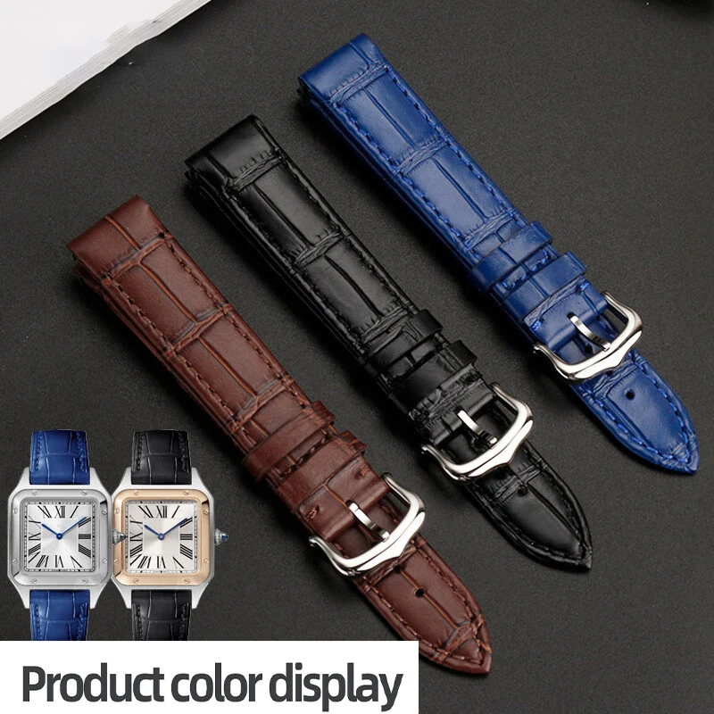 17.5MM Blue  Black Brown Leather Watchband For Santos-Dumont Watch Strap  For women's Bracelet