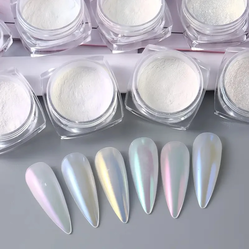 Mirror Nail Powder Pigment Pearl White Rubbing on Nail Art Glitter Dust Chrome Aurora Blue Manicure Holographic Decorations