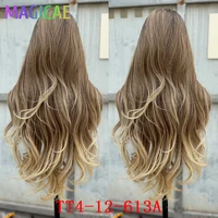 Pelucas frontales de encaje ondulado Magicae 13X4 30 pulgadas Ombre Marrón Rubio 613 #   Pelucas frontales transparentes resistentes al calor bio sintéticas