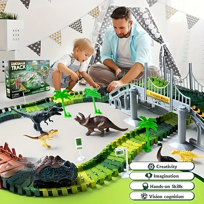 

American Holiday Popular Toy Gift, Large Special Price Dinosaur Track Car Toy, Racing Car Toy, Boys' And Girls' Favorite Dinosau